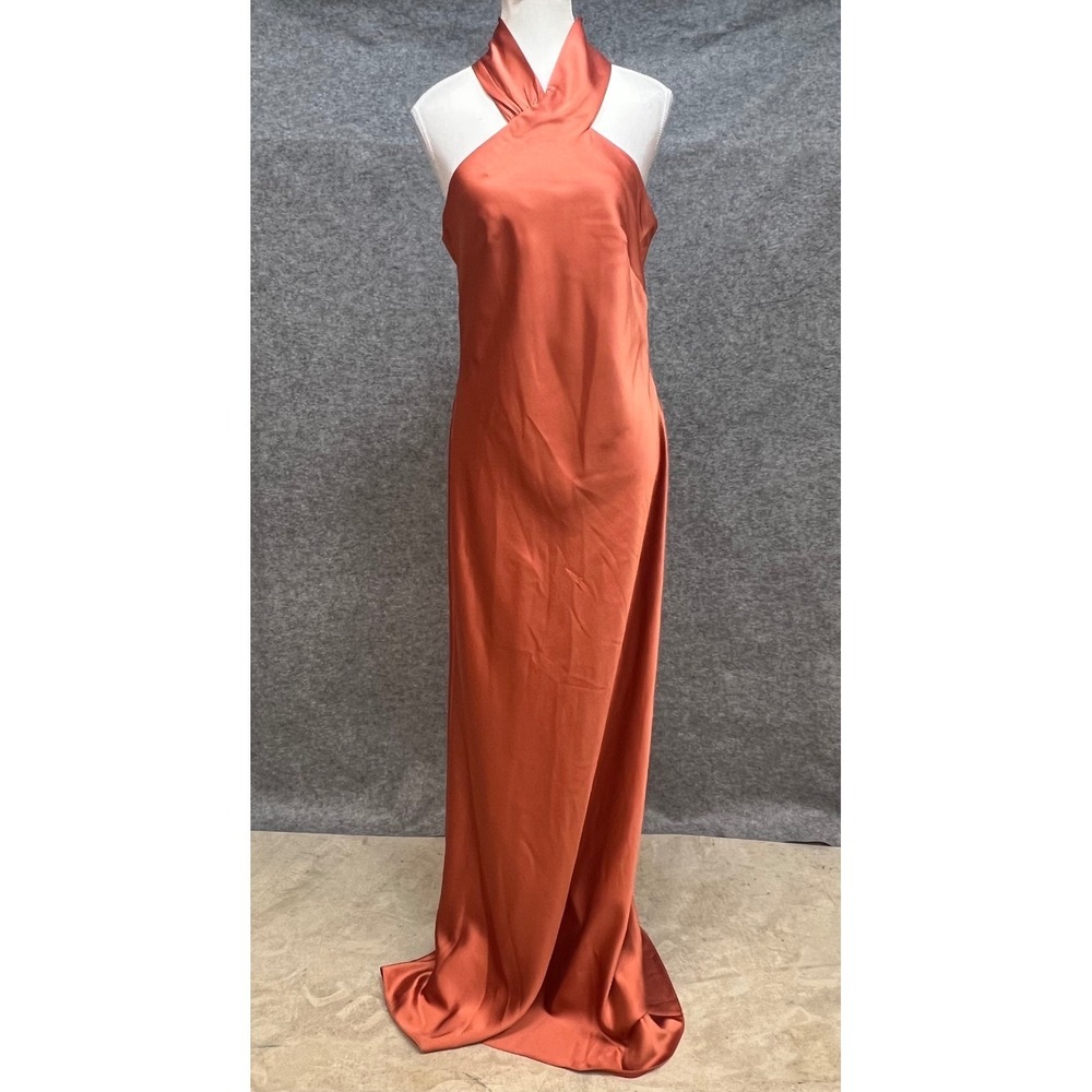 Lovely Terracotta Copper Halter Neck Maxi Bridesmaid Formal Prom LB025 Dress M L - Picture 2 of 11